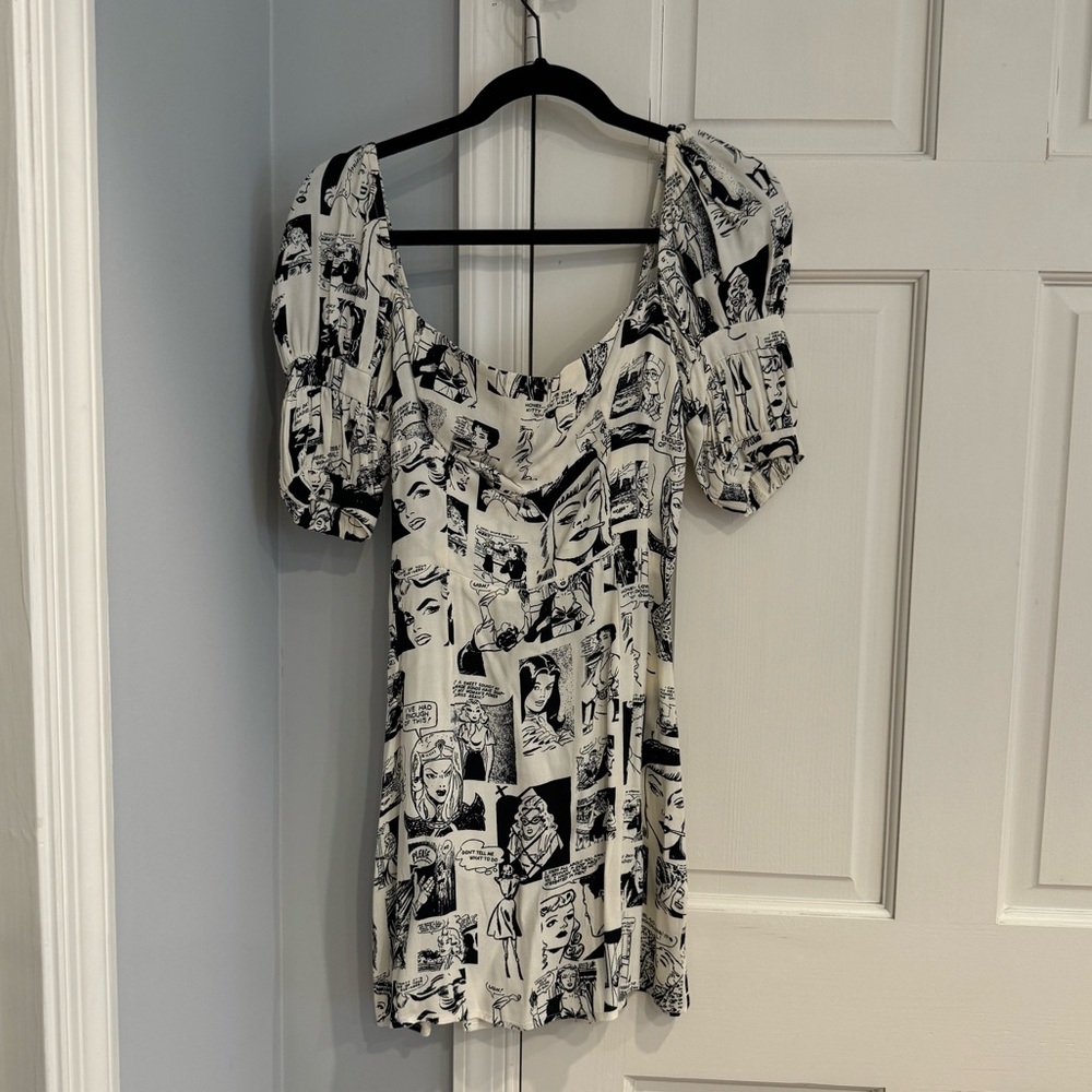 Reformation Black & White Mini Dress in Newsprint